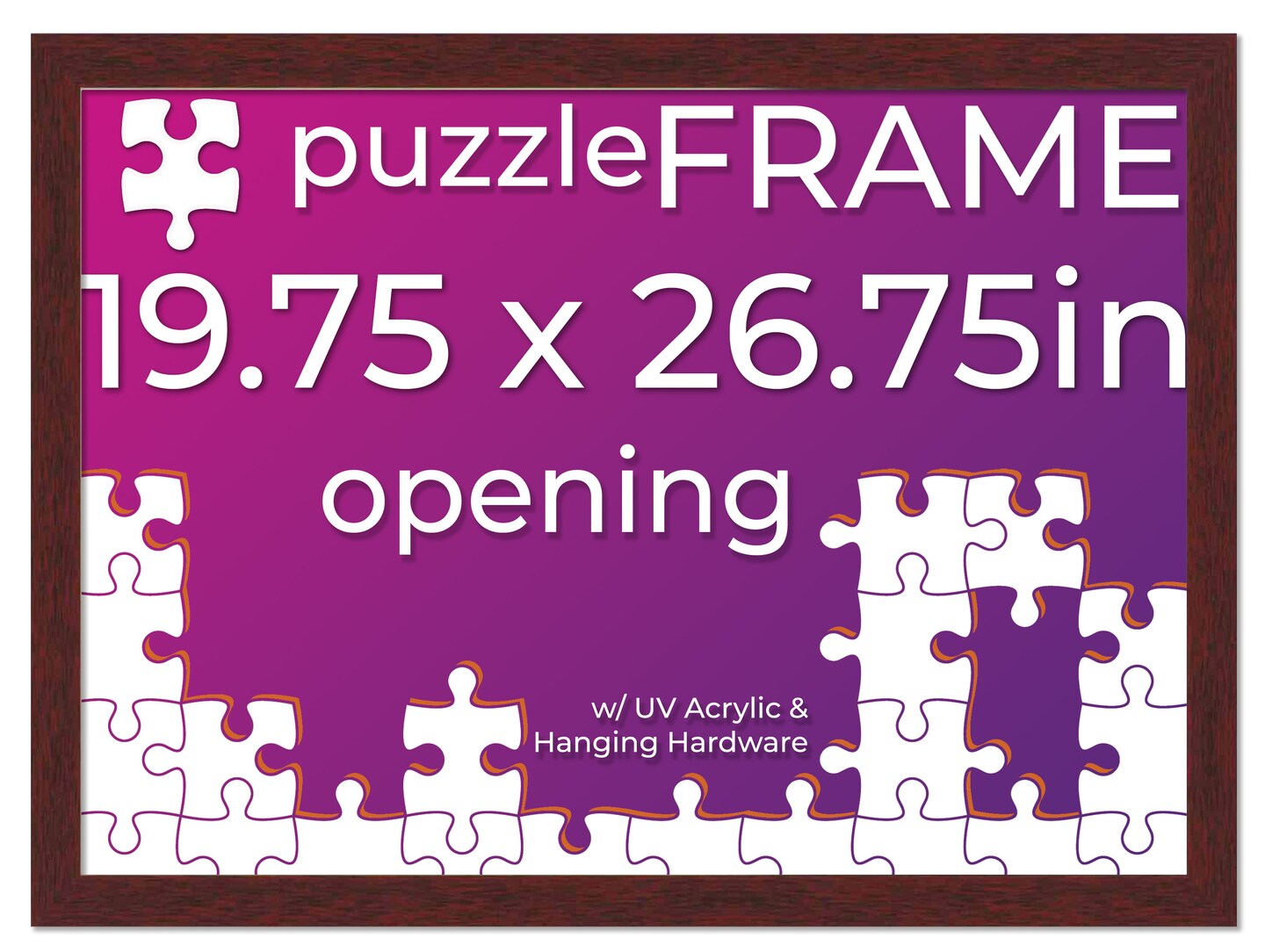 Brown Wood Puzzle Frame Kit with Glue Sheets, Backing, UV Acrylic - Available in 20 Popular Sizes