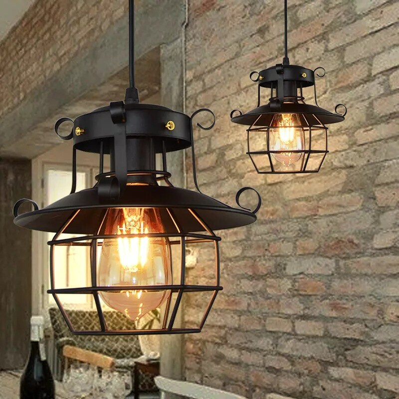 Industrial Metal Caged Pendant Light Ceiling Light Vintage Hanging Lamp Fixture