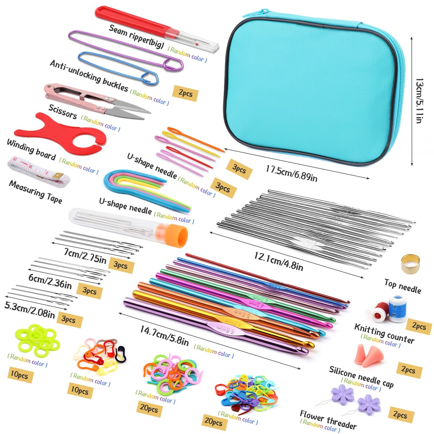 110 Pieces Crochet Hooks Set, Crochet Kit Crochet Hooks Kit with Storage Case, Ergonomic Knitting Needles Blunt Needles Stitch Marker DIY Hand Knitting Craft Art Tools for Beginners-Blue