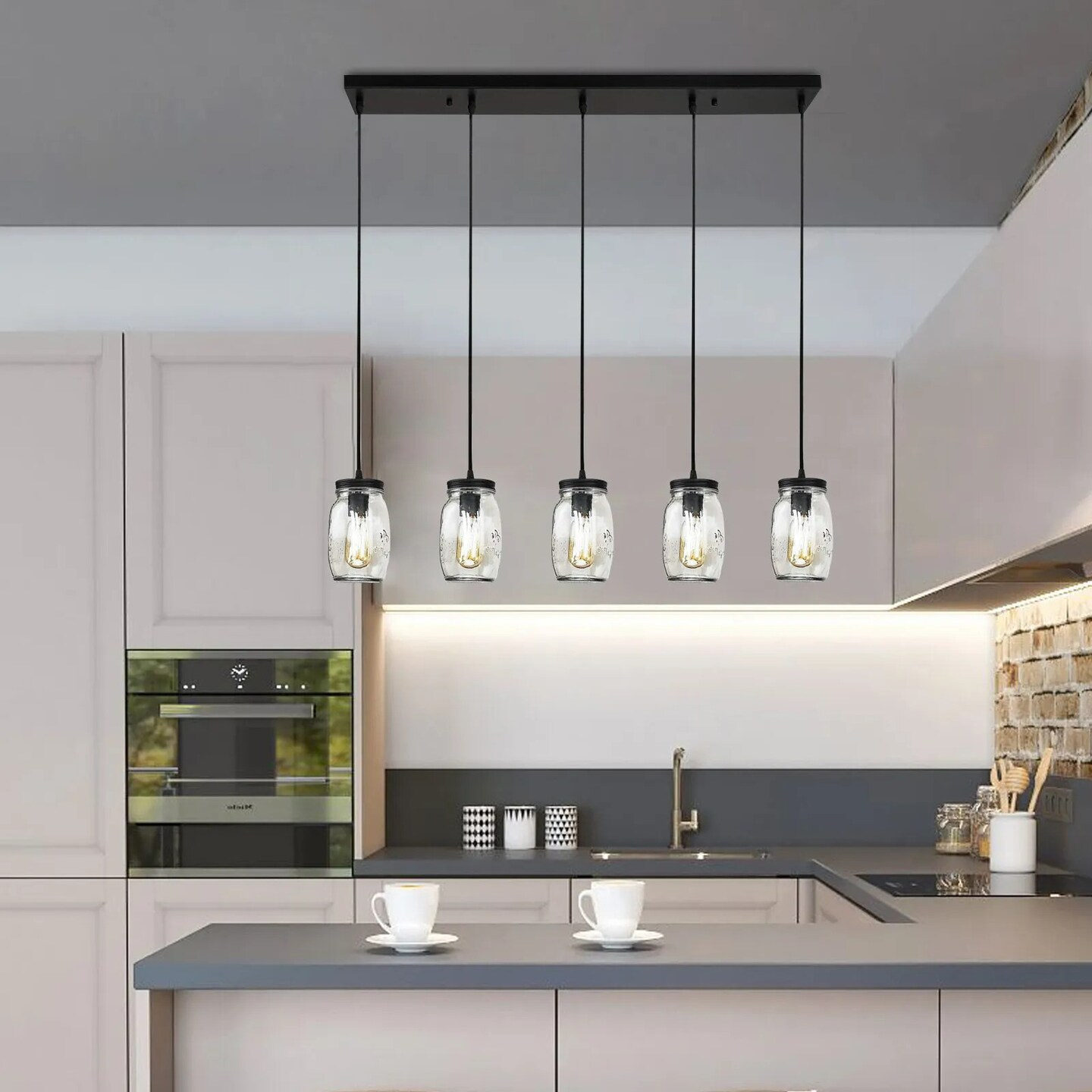 5Lights Glass Mason Jar Island Pendant Light Ceiling Light Fixture Kitchen Decor