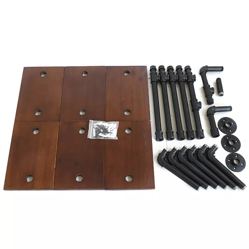 Pipe Shelf Industrial Bracket Rustic Iron Pipe Wall Mount Floating Rack 6 Tiers