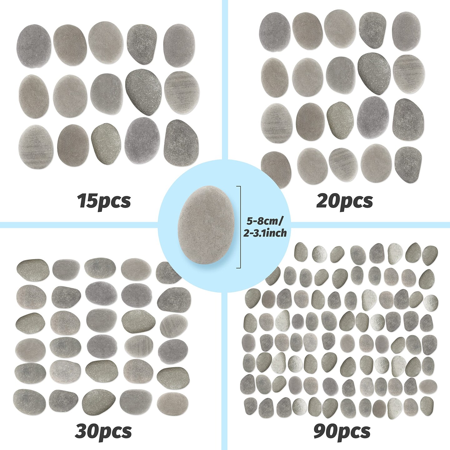 20 Pieces Large Painting Rocks, Natural River Rocks, Flat Rocks for Painting, 2-3 Inches Stones for Arts &#x26; Crafting