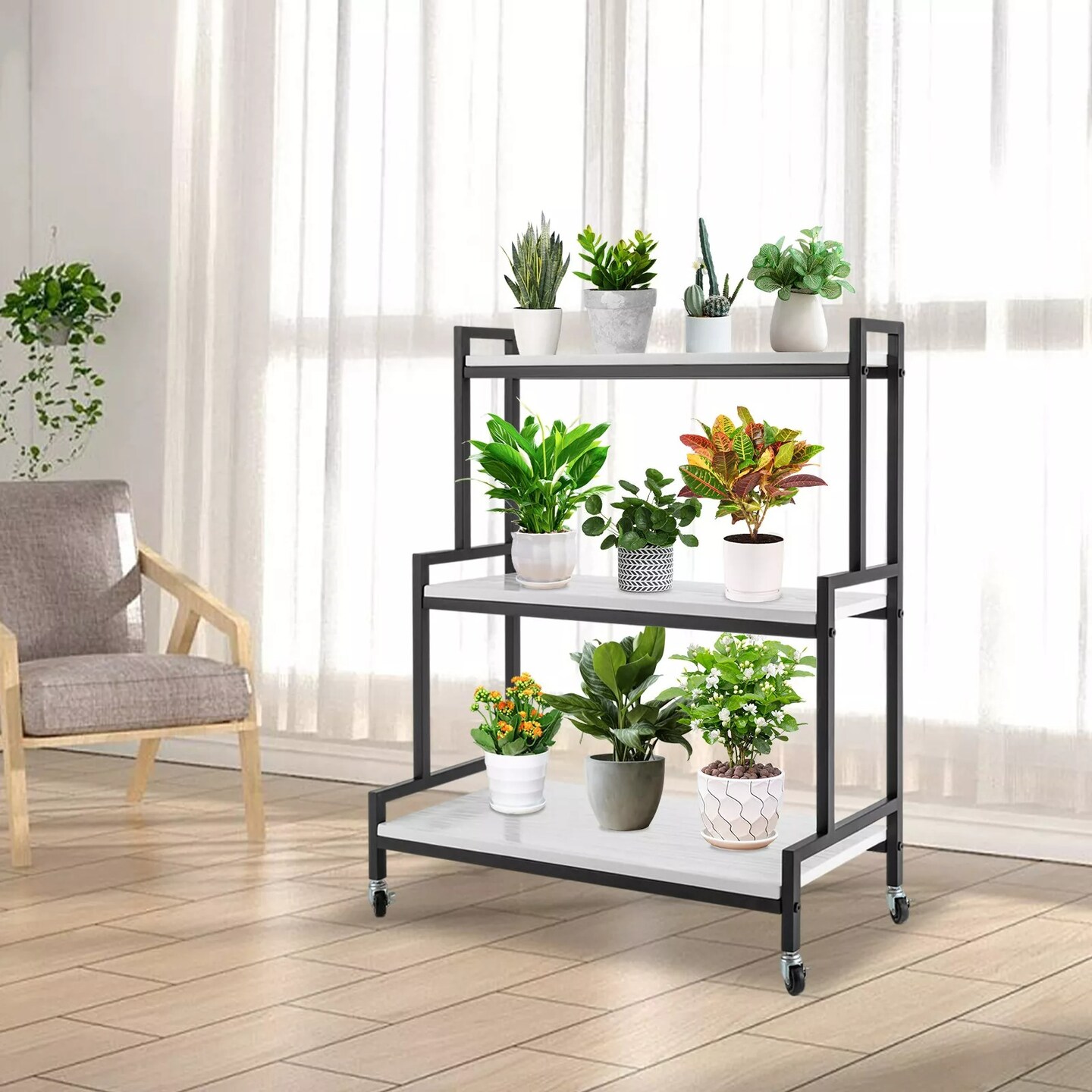 Outdoor Indoor 3 Tiers Rolling Plant Stand Planter Flower Pot Garden rack Shelf