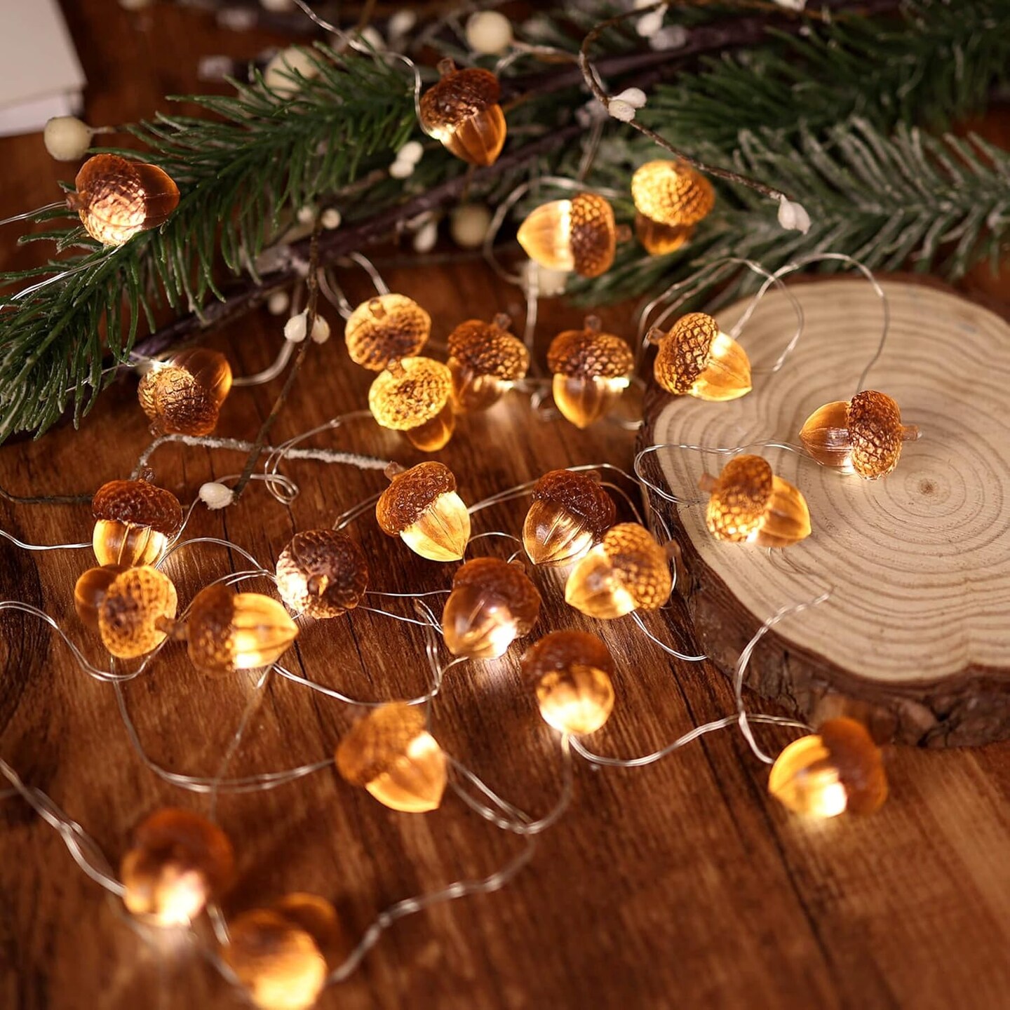 Harvest String Lights 10ft Copper Wire 30 LEDs Battery Powered with Timer Remote Control for Wedding Bedroom Fireplace Mantel Ice Age Ornaments Home Decor