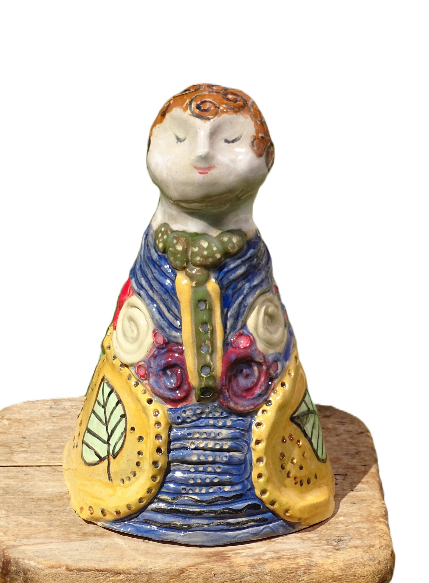 Folk Art Doll, Clay Pottery Figurine, Handcrafted Glazed and Fired, 8" Tall Statue - image10