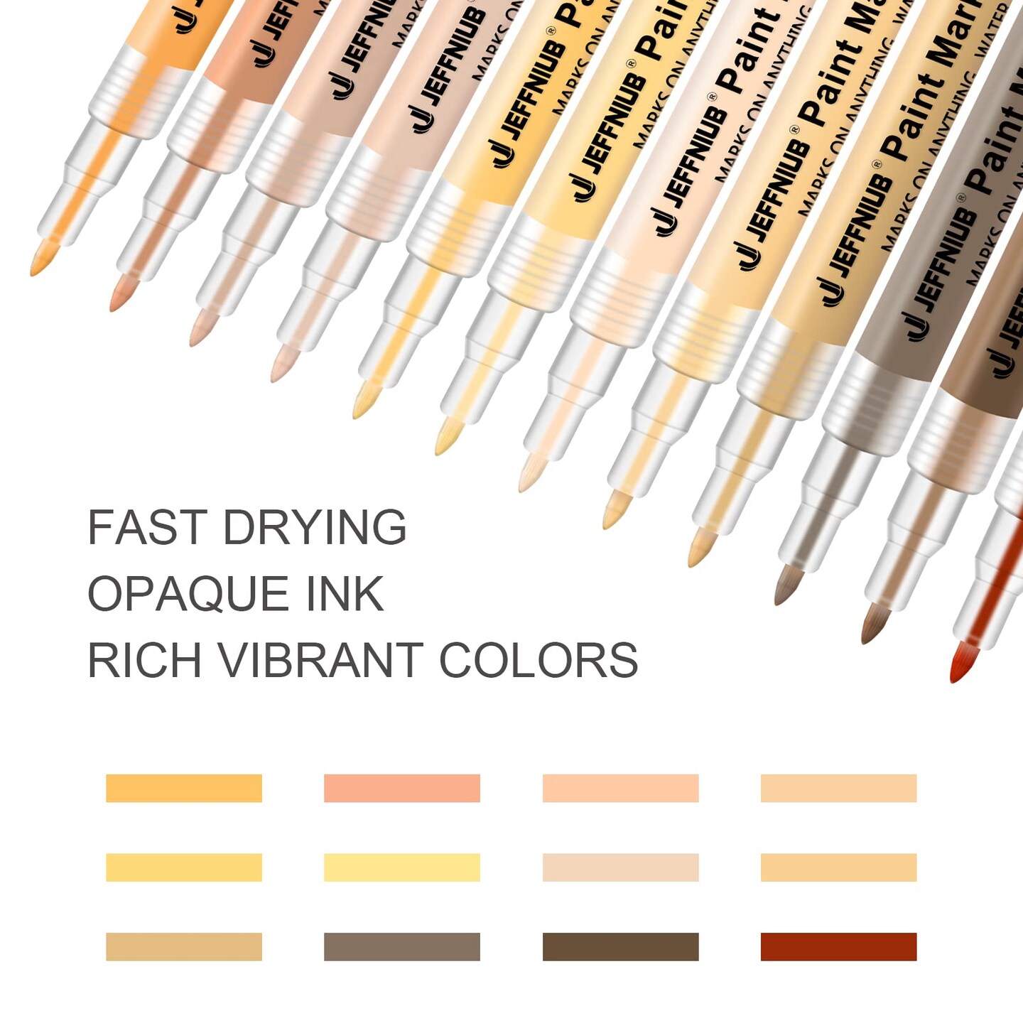 12 Pieces Skin Tone Acrylic Paint Pens, Paint Markers for Wood,Glass,Fabric,Rocks Painting Paint Pens (0.7skin tone)