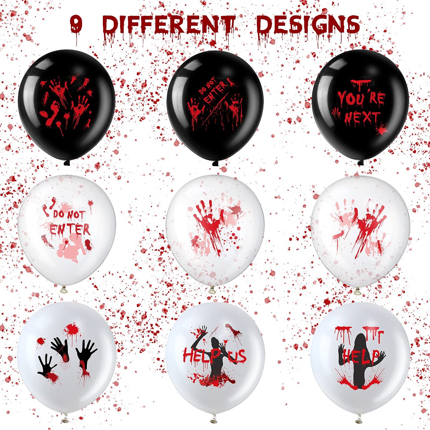 45 Pieces Scary Halloween Balloons 12 Inches Bloody Balloons Eye Blood Splatter Decorations Horror Balloons Zombie Latex Balloons for Birthday Vampire Haunted House Party Supplies (Scared Style)