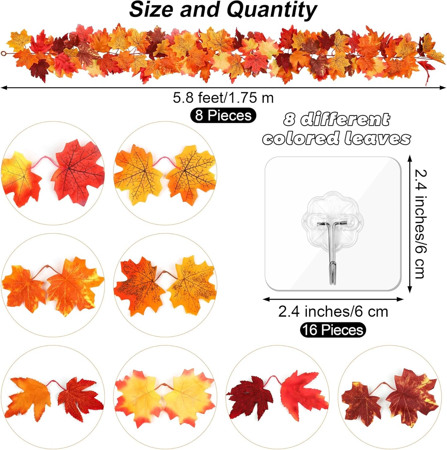 Artificial Fall Foliage Garland Autumn Hanging Vine Fall Garland Leaves Colorful Autumn Decor for Wedding Thanksgiving Dinner Party Decor