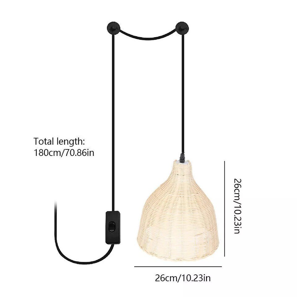 Bamboo Wicker Rattan Chandelier Retro Pendant Lamp Ceiling Light Fixture E26