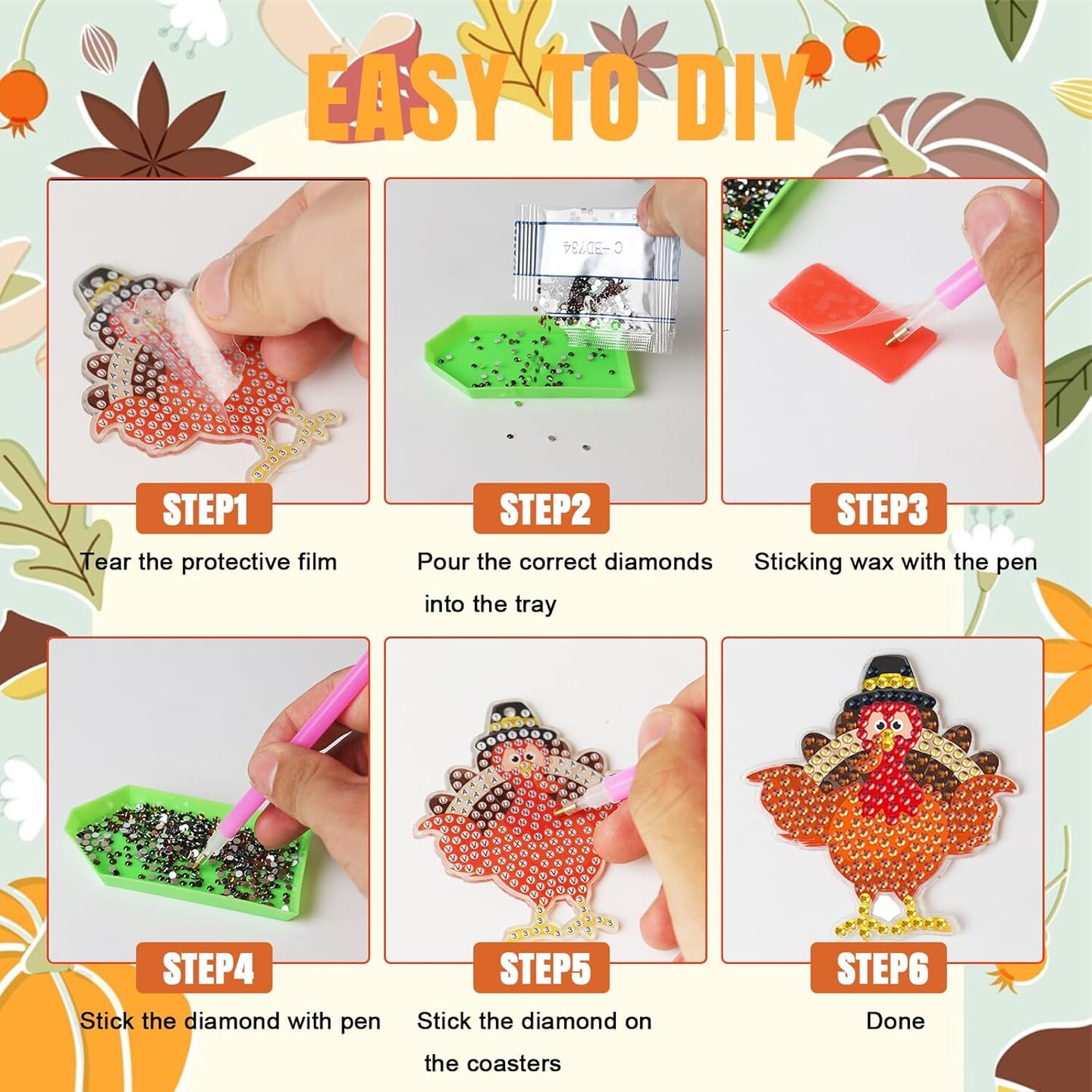 Kit Diamond Painting Portachiavi – 15 Pezzi Animali, Diamanti 5D, Attività DIY Per Bambini E Principianti