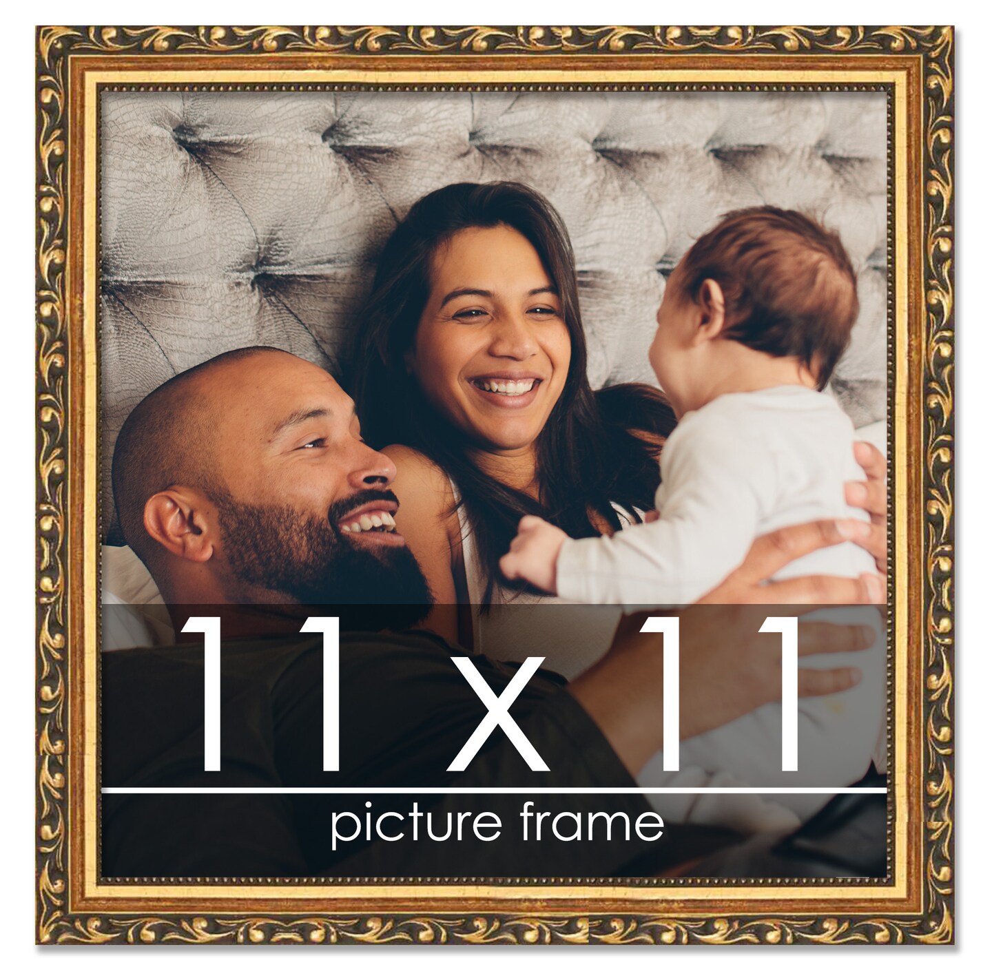 11x11 Solid Wood Antique Picture Frame with UV-Resistant Acrylic & Acid-Free Backing, Available in 4 Finishes: Bronze, Gold, Silver, and Gold with Black