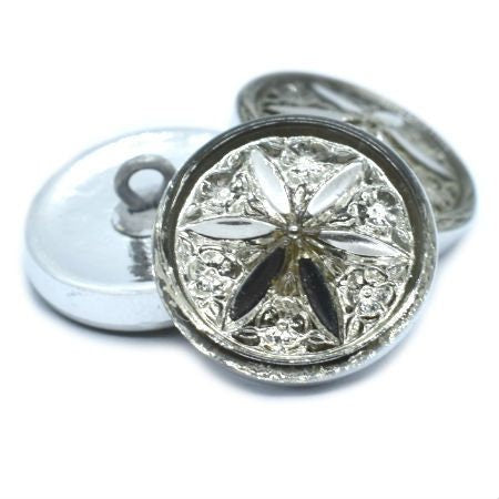18mm Star Flower Button Grey and Silver - Czech Glass Buttons