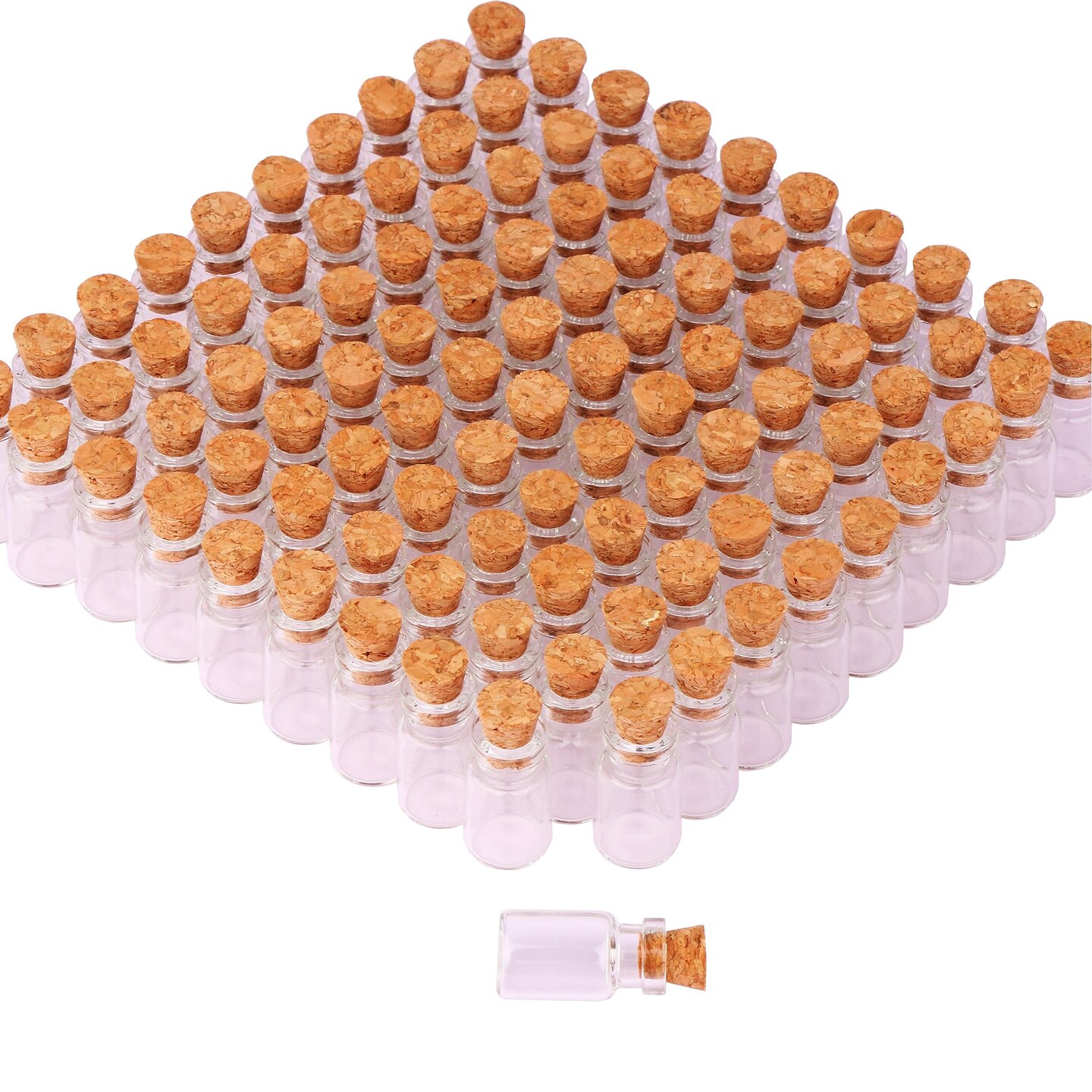100 Pieces 1ml Small Mini Glass Bottles Jars with Cork Stoppers Tiny Vials for DIY Art Crafts Wedding Favors
