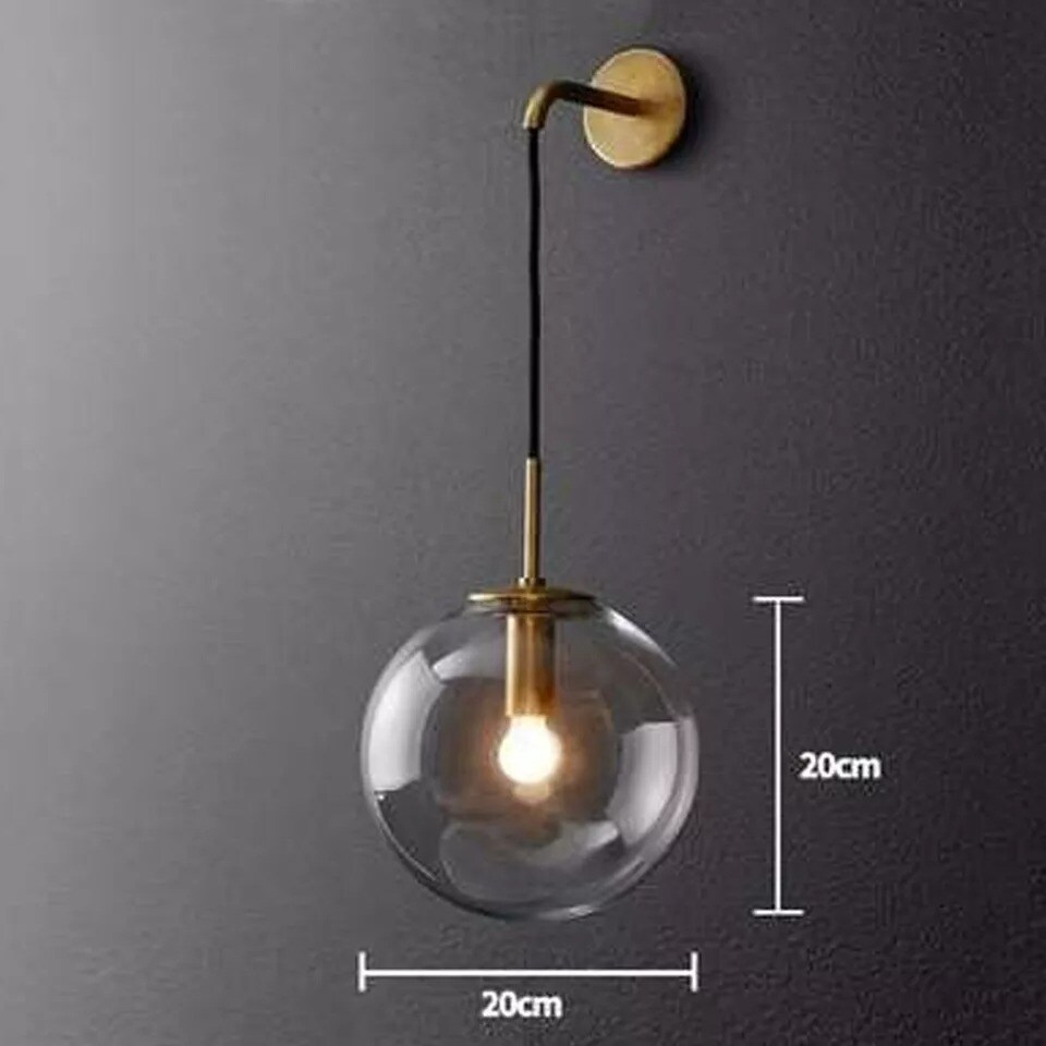 Modern Nordic Hanging Wall Sconce Single Suspender Wall Light Globe Glass Shade