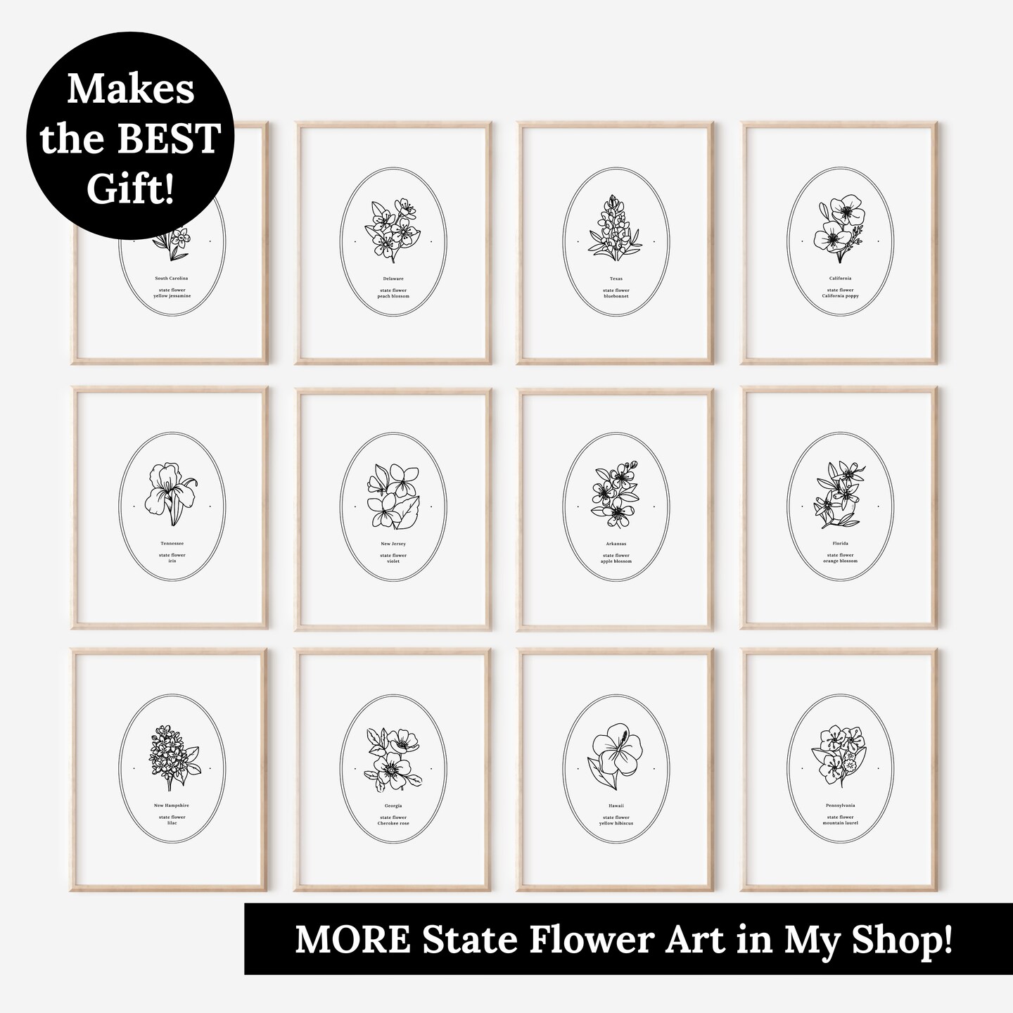 Arizona Saguaro Cactus Blossom US State Flower Print | Unframed Floral Line Art | USA State Missing Home Gift product 7