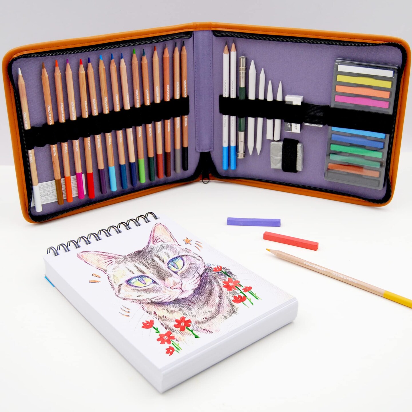 Drawing Travel Art Set - 60 sheets 6 x 8 Inches Drawing Pad,16 Drawing Colored Pencils Set, 12 Soft Pastels Set, 2 Sketching Pencils, and 8 Assorted Tools for School Supply