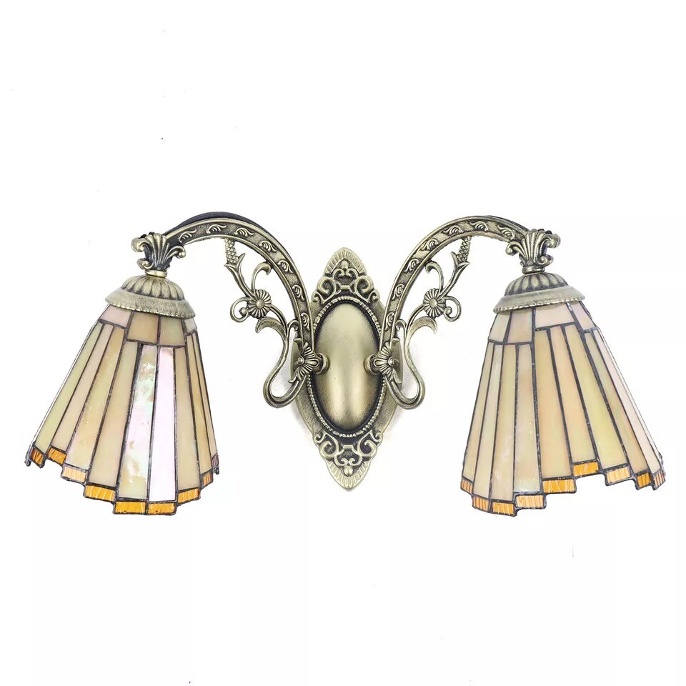 Antique Tiffany Bathroom Vanity 2-Light Vintage Stained Glass Wall Light Fixture