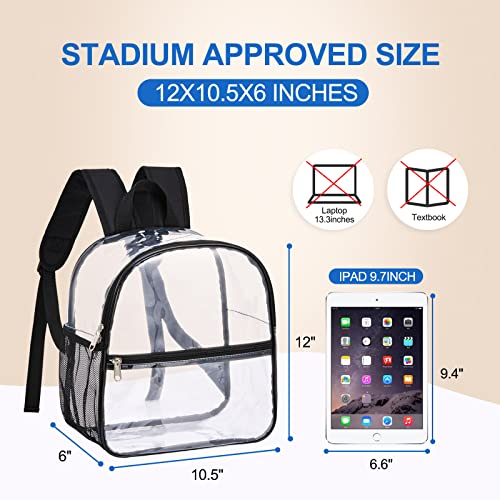 Clear Backpack for Stadium Approved 12×6×12, Water proof Clear Bag for Stadium Events and Concert Work Sport Event(Black)