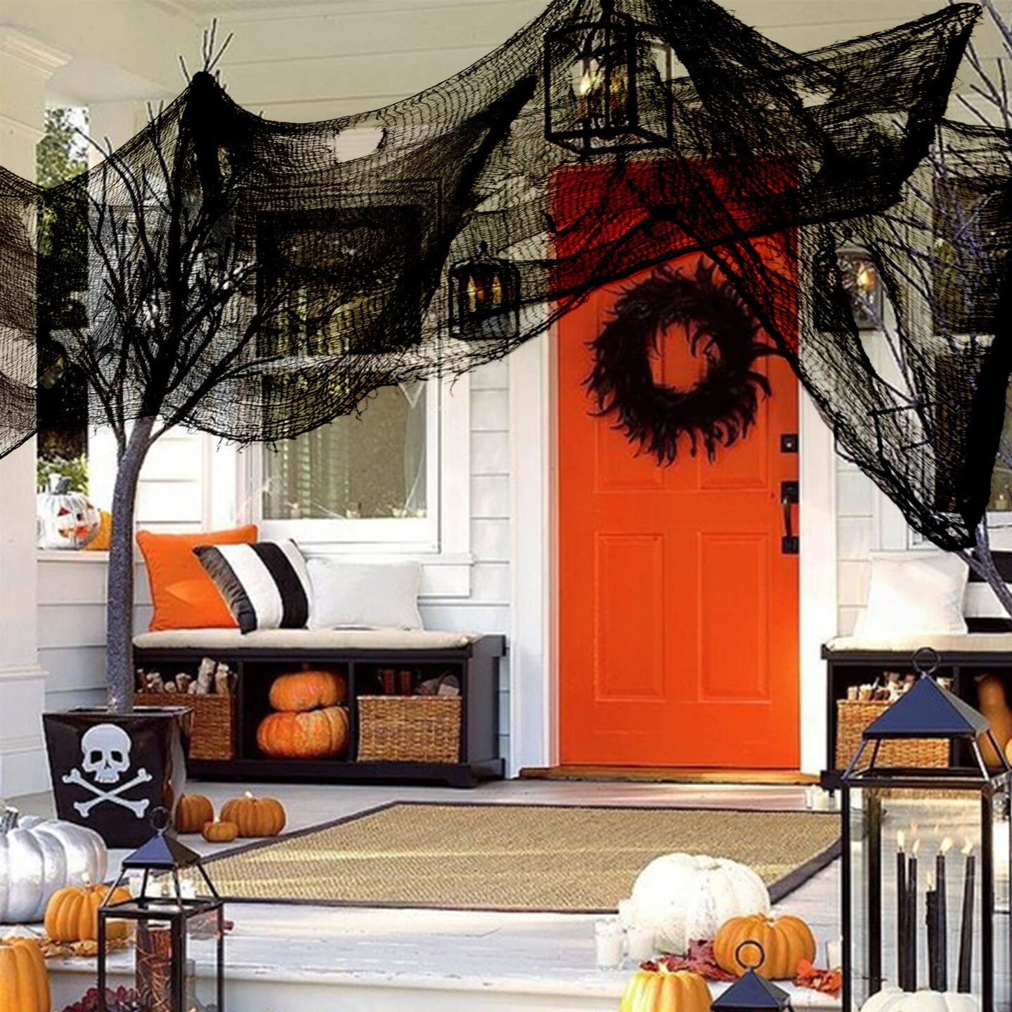 590&#x22; x 30&#x22; Halloween Creepy Cloth Spooky Halloween Decorations Indoor Outdoor Haunted House Party Decor Supplies Backdrops for Garden,Doorways,Yard,Home,Windows