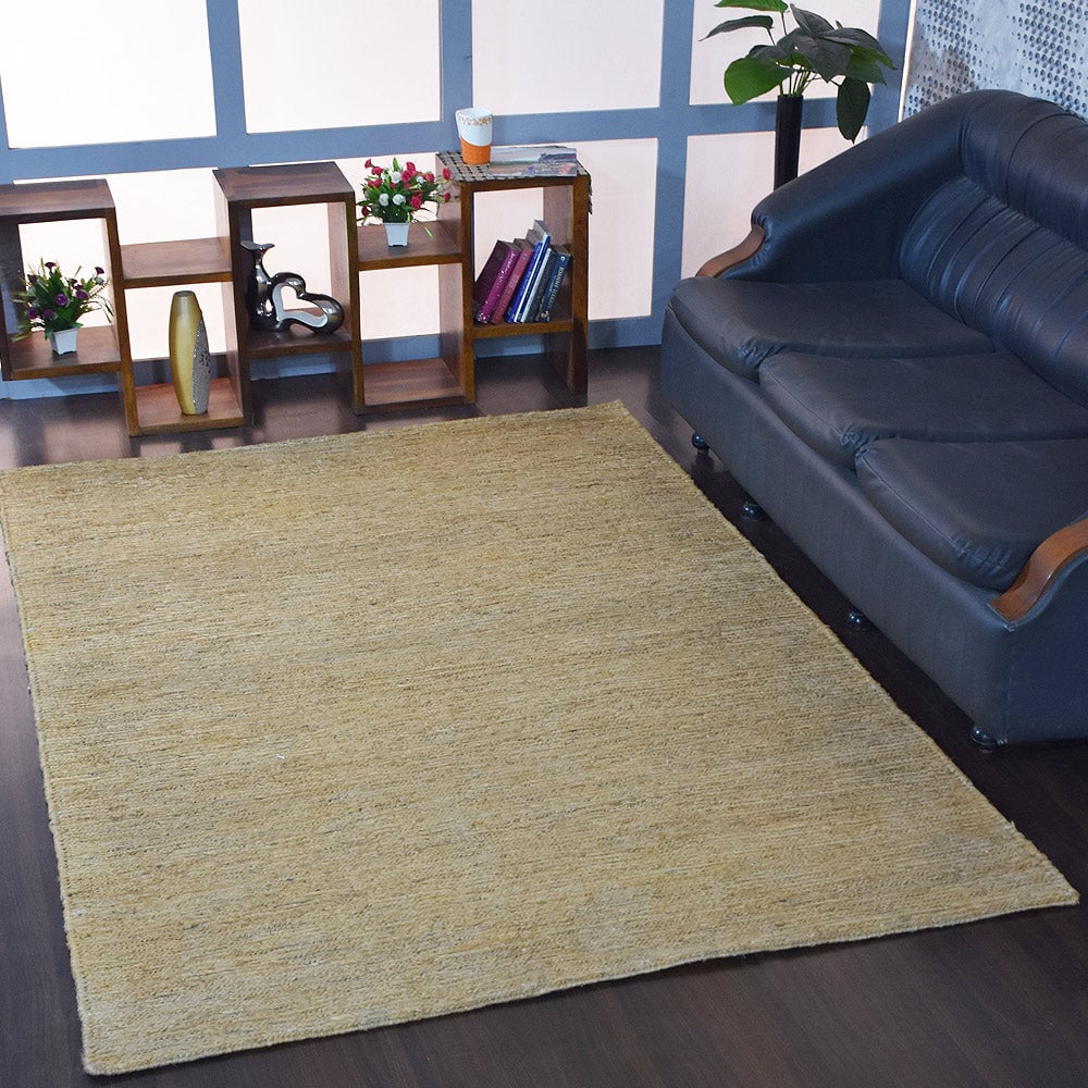 Rugsotic Hand Woven Jute Area Rug Solid Beige Eco-Friendly 5X8 J00067