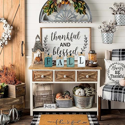 4 Pieces Fall Pumpkin Wooden Signs Decoration,Blue Autumn Tiered Tray Pumpkin Tabletop Decor for Thanksgiving Fall Home Kitchen Harvest Party Decor Supplies