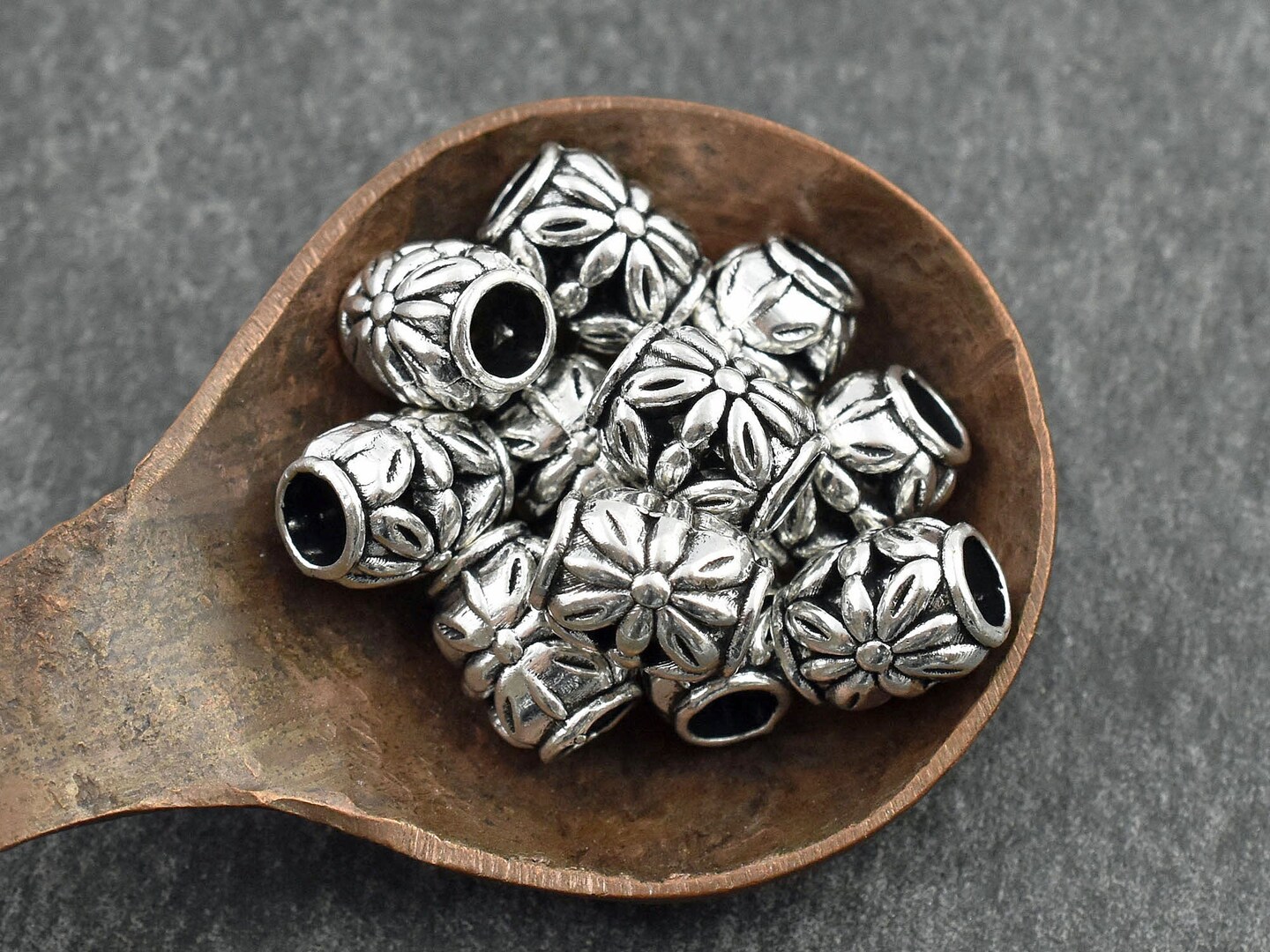 *15* 10x8mm Antique Silver Large Hole Barrel Beads (LAST pack)