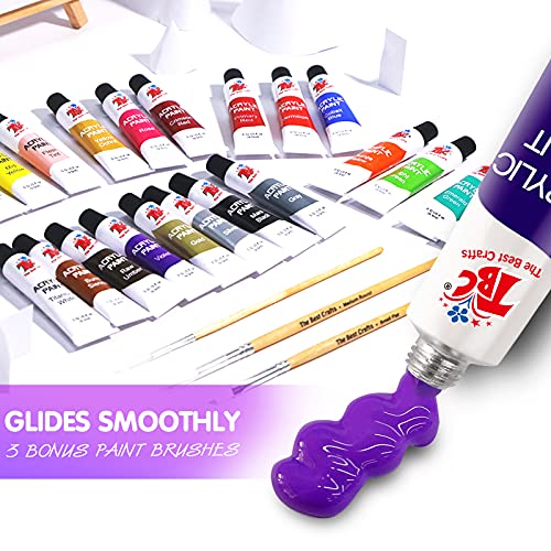 24 Vibrant Colors(12ml/0.4oz Tubes) Basic and Metallic Acrylic Paints for Artists, Ideal Acrylic Art Set for Canvas, Wood