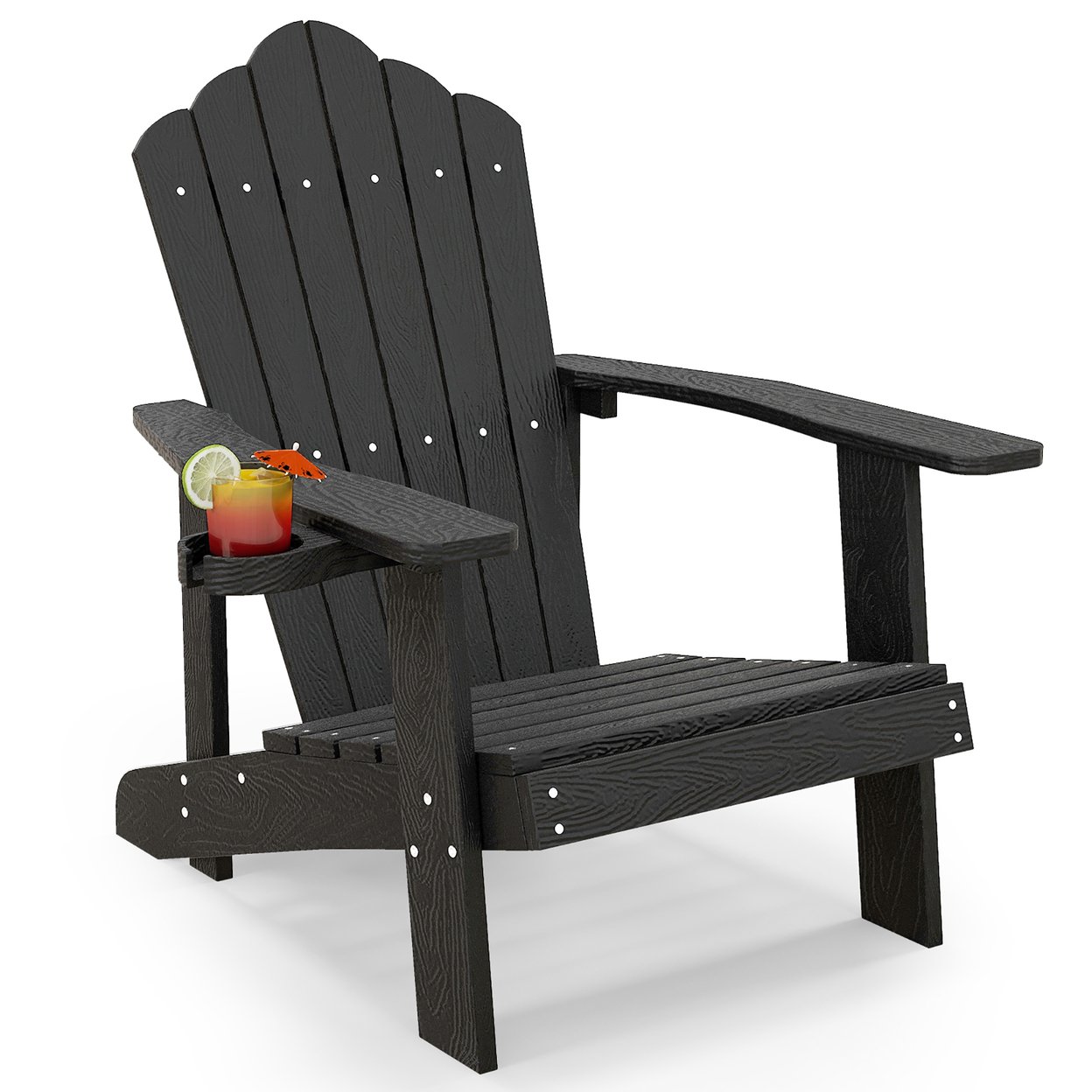 Patio Hips Outdoor Weather Resistant Slatted Chair Adirondack Chair W/ Cup Holder