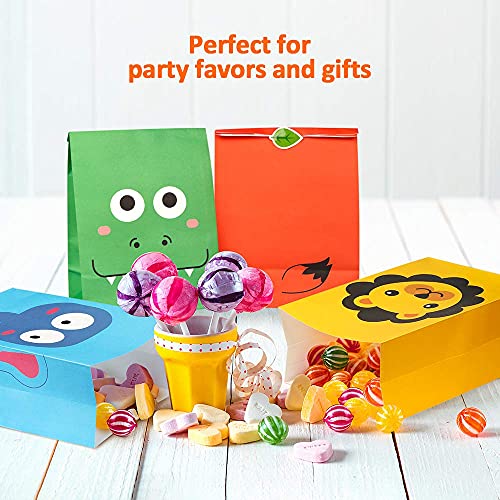 24 Pieces Animal Party Favor Gift Bags, Kids Goodie Bags for Birthday Party, Paper Candy Treat Bags Small Gift Wrap Bags for Jungle Safari Theme Party Baby Shower Supplies