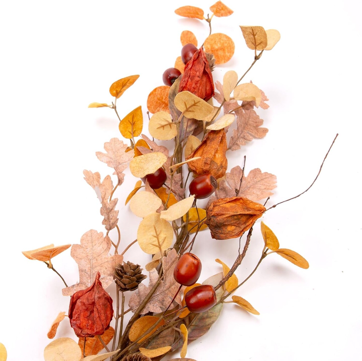 Artificial Harvest Garland with Fall Leaves and Cape Gooseberries for Fall Decorations Wall Window Home Decor