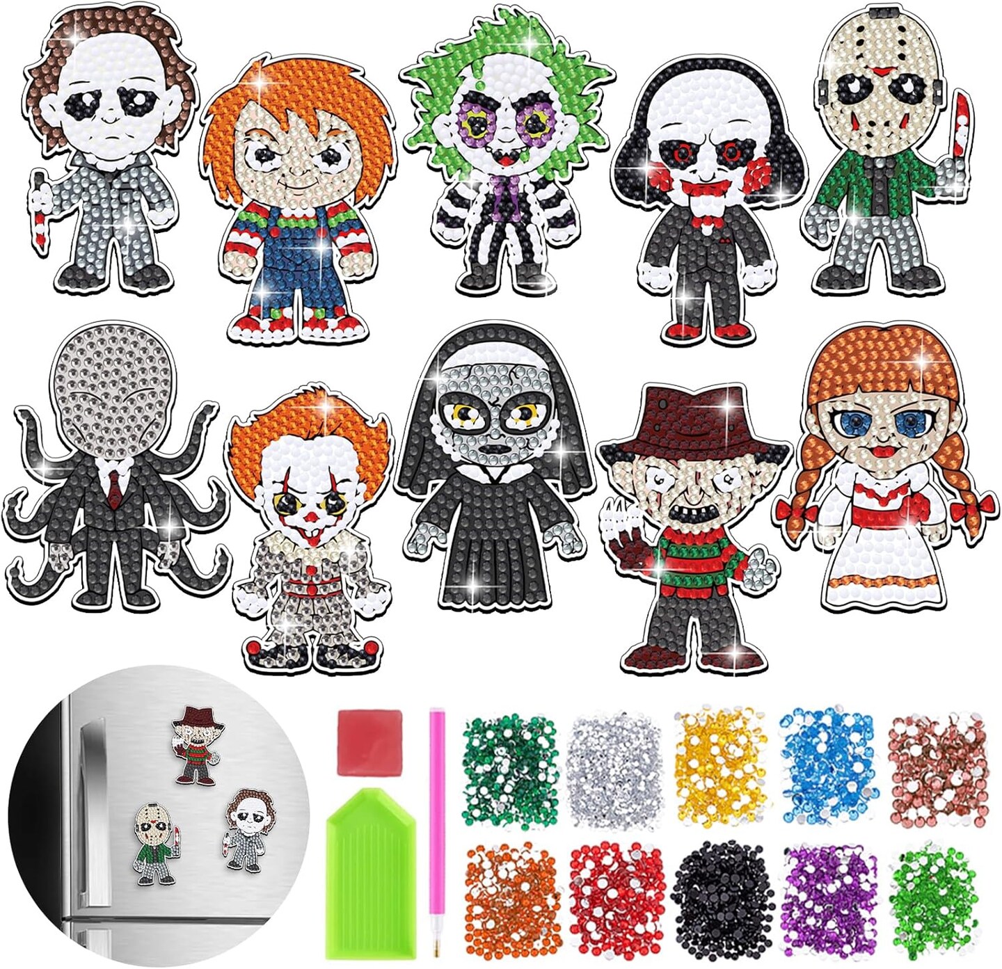 Halloween Diamond Art Refrigerator Magnets, Horror Movie DIY Diamond Art Kits for Adults, Scary Stuff for Women