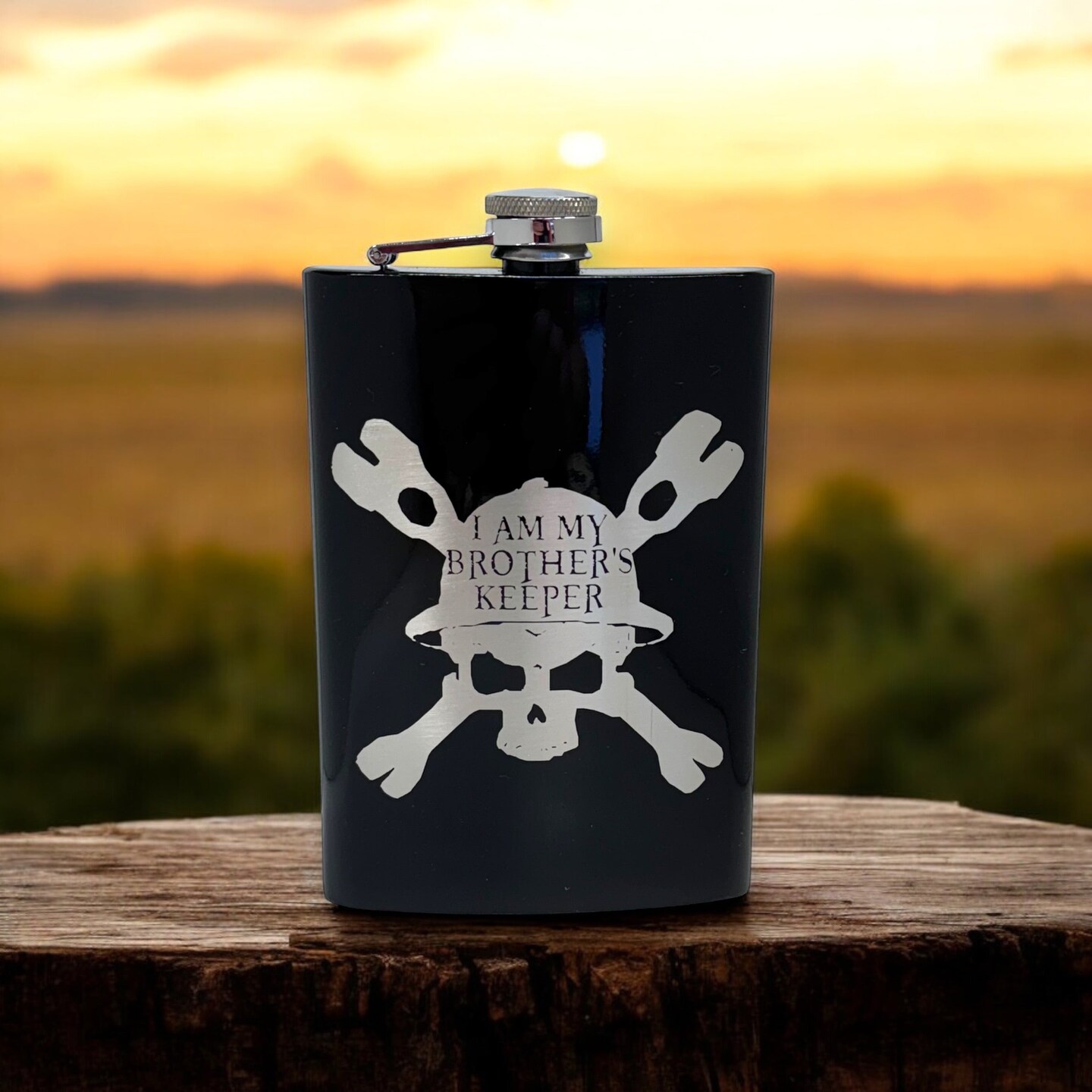 8oz BLACK Helmet Brothers Keeper Flask