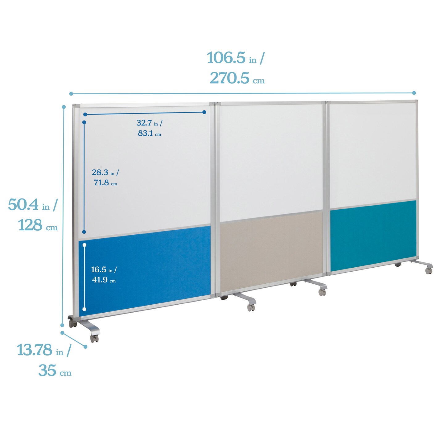 Mobile Dry-Erase and Flannel Split Room Divider, 3-Panel, School Supplies