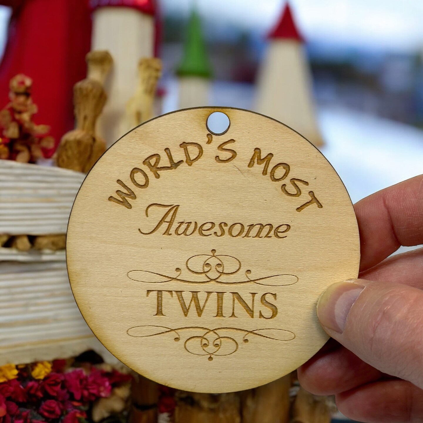 Ornament - World&#x27;s most awesome Twins - Raw Wood