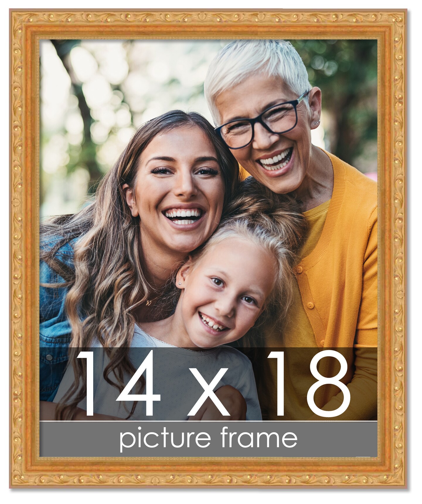 14x18 Solid Wood Antique Picture Frame with UV-Resistant Acrylic &#x26; Acid-Free Backing, Available in 4 Finishes: Bronze, Gold, Silver, and Gold with Black