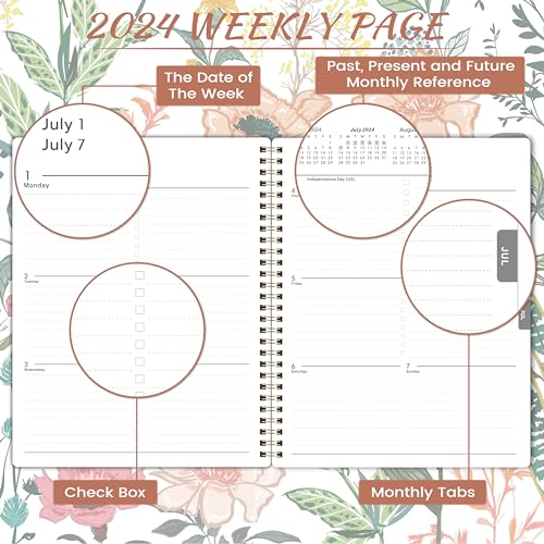 Planner 2024, 8&#x22; x 10&#x22;, 2024 Calendar Planner with Weekly &#xFF06; Monthly Spread, Tabs, Twin-Wire Binding, Thick Paper, Flexible Cover, Check Boxes as To-do List &#xFF06; Notes