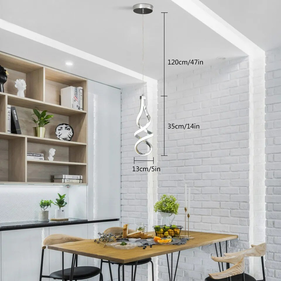 3 Packs Modern Dimmable LED Chandelier Wave Spiral Pendant Light Fixture Kitchen