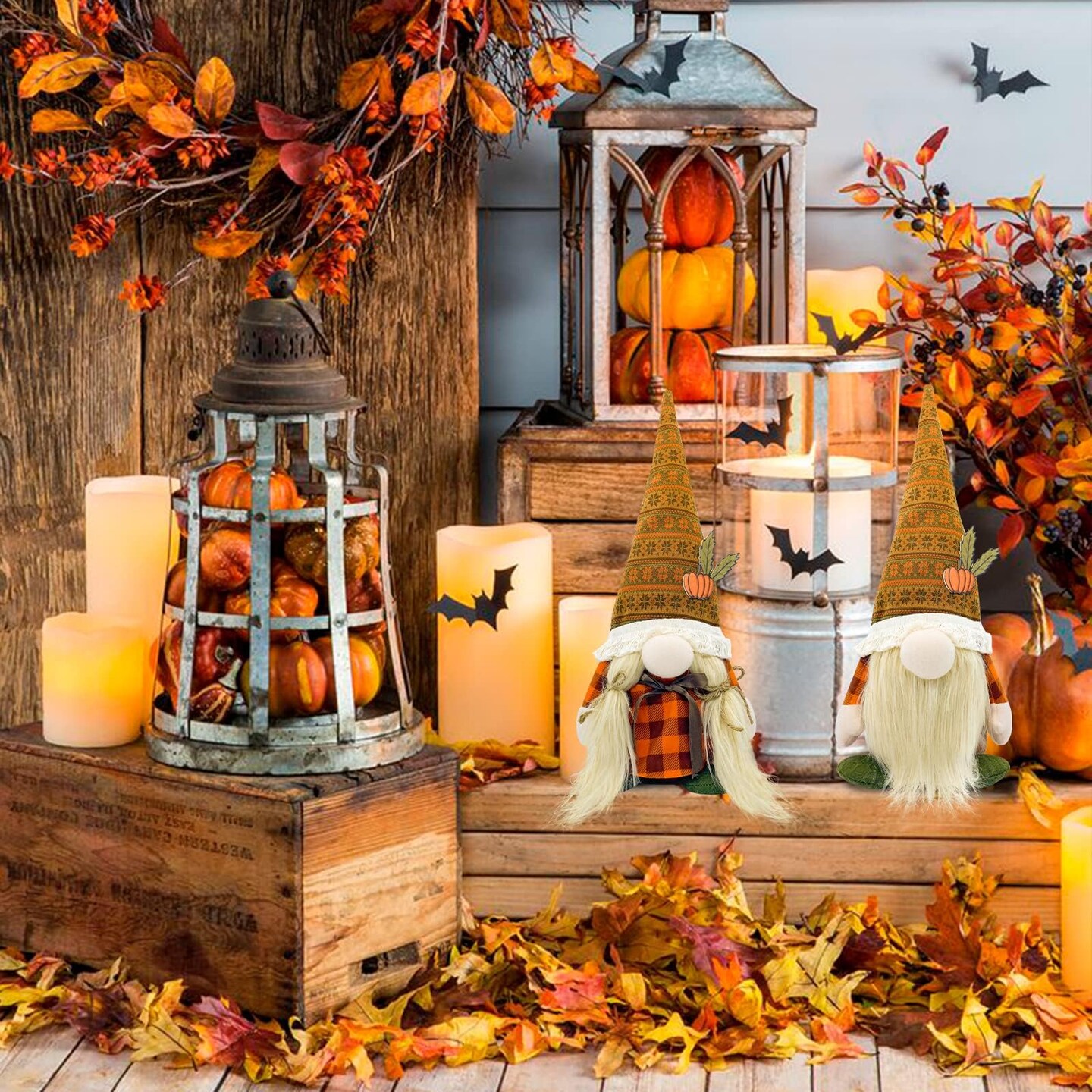 2 Pieces Fall Decor, Fall Gnomes Plush Fall Decorations for Home Thanksgiving Decorations for Farmhouse Scandinavian Autumn Pumpkin Decor Harvest Holiday Party Gnomes Ornaments Fall Tiered Tray Decor