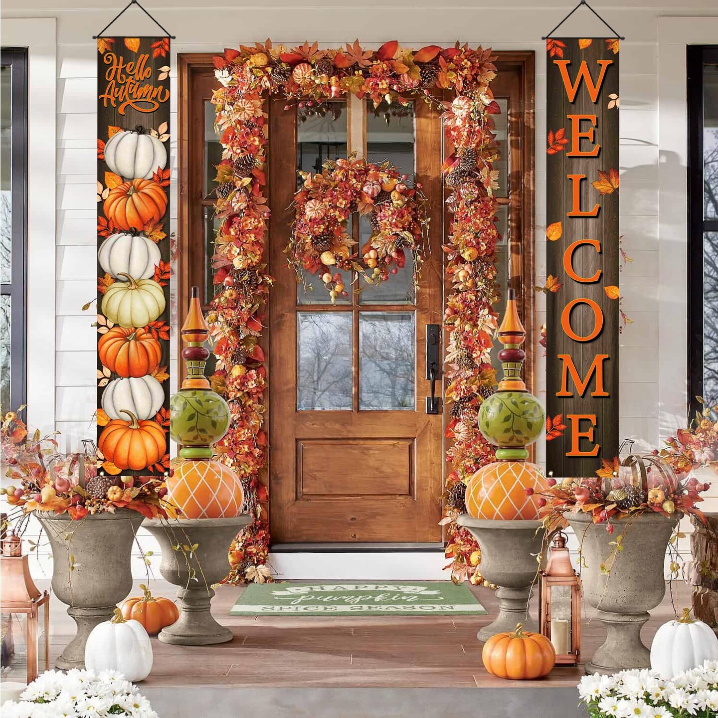 Pumpkin Maple Leaves Leaf Door Fall Decorations Porch Banner Fall Banner Autumn Thanksgiving Decorations Board Wall Hanging Farmhouse Supplies Pumpkin Porch Decorations Outdoor for Home Office Holiday