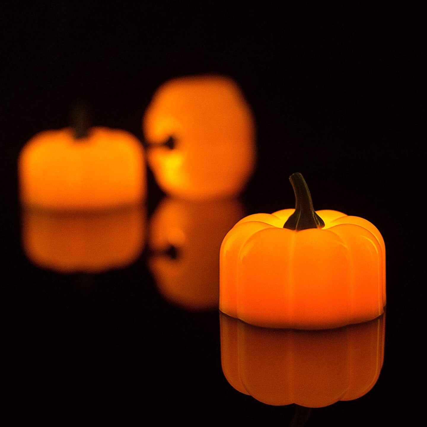 12 Pack LED Pumpkin Halloween  Lights, Jack-O&#x27;-Lantern, Small Orange Flickering Tea Lights, for Halloween, Fall Festival Decorations