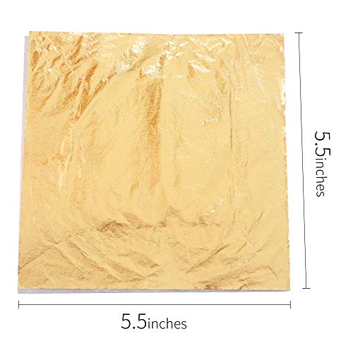 100 Gold Leaf Sheets,  5.5&#x22; Gold Foil Paper for Arts Craft, Painting, Gilding, Slime, Nail Design, Furniture Decoration