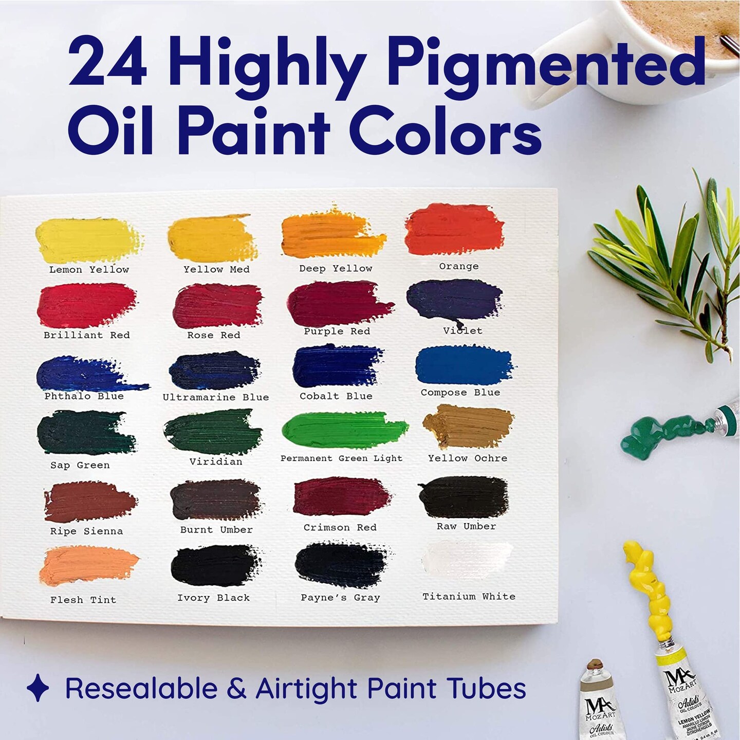 24 Oil Based Paints for Artists, Hobby Painters – Rich Pigment and Non Toxic Oil Painting Set for Artists - Ideal for Canvas, Wall Art, Landscape & Portrait Paintings