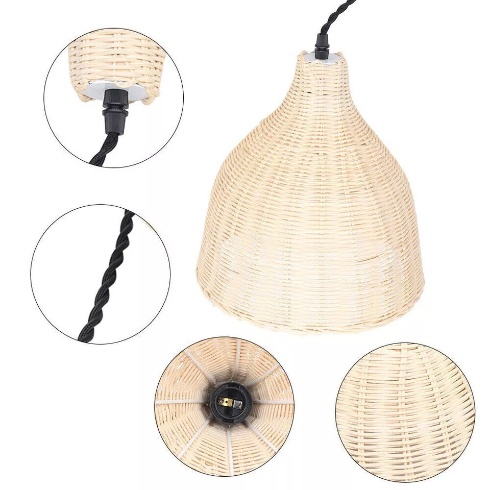 Bamboo Wicker Rattan Chandelier Retro Pendant Lamp Ceiling Light Fixture E26