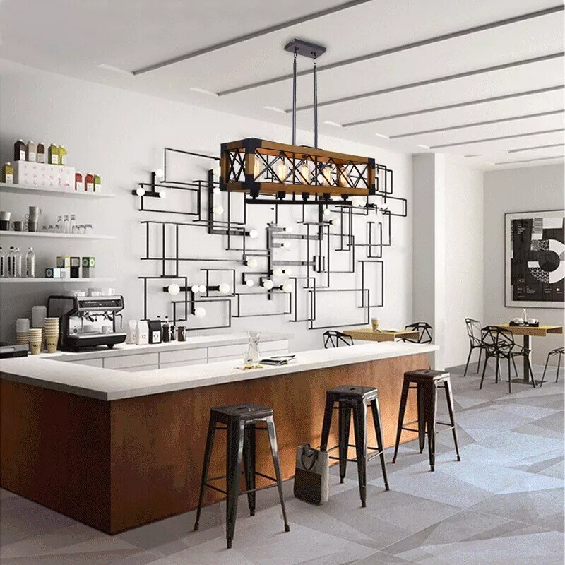 Farmhouse Wood Chandelier Kitchen Island Pendant Light Ceiling Light Fixture