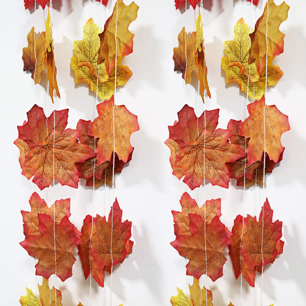Artificial Autumn Maple Leaves Plants Vine Hanging Garland for Home Garden Kitchen Office Wedding Wall Doorway Party Backdrop Fall Garland Fall Decorations Thanksgiving Decor