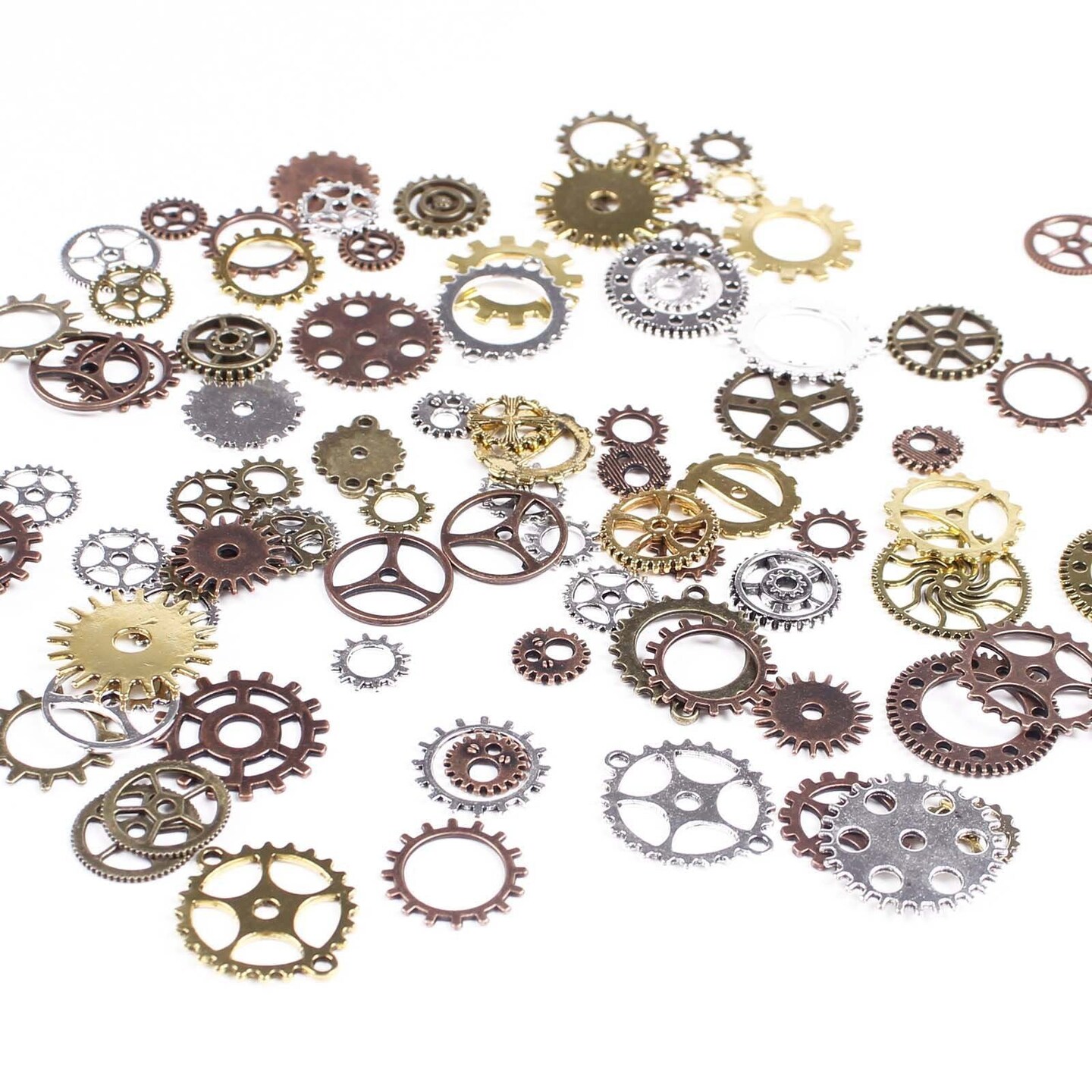 80 Pieces 100 Gram DIY Assorted Color Antique Metal Steampunk Gears Charms Pendant Clock Watch Wheel Gear for Crafting, Jewelry Making Accessory