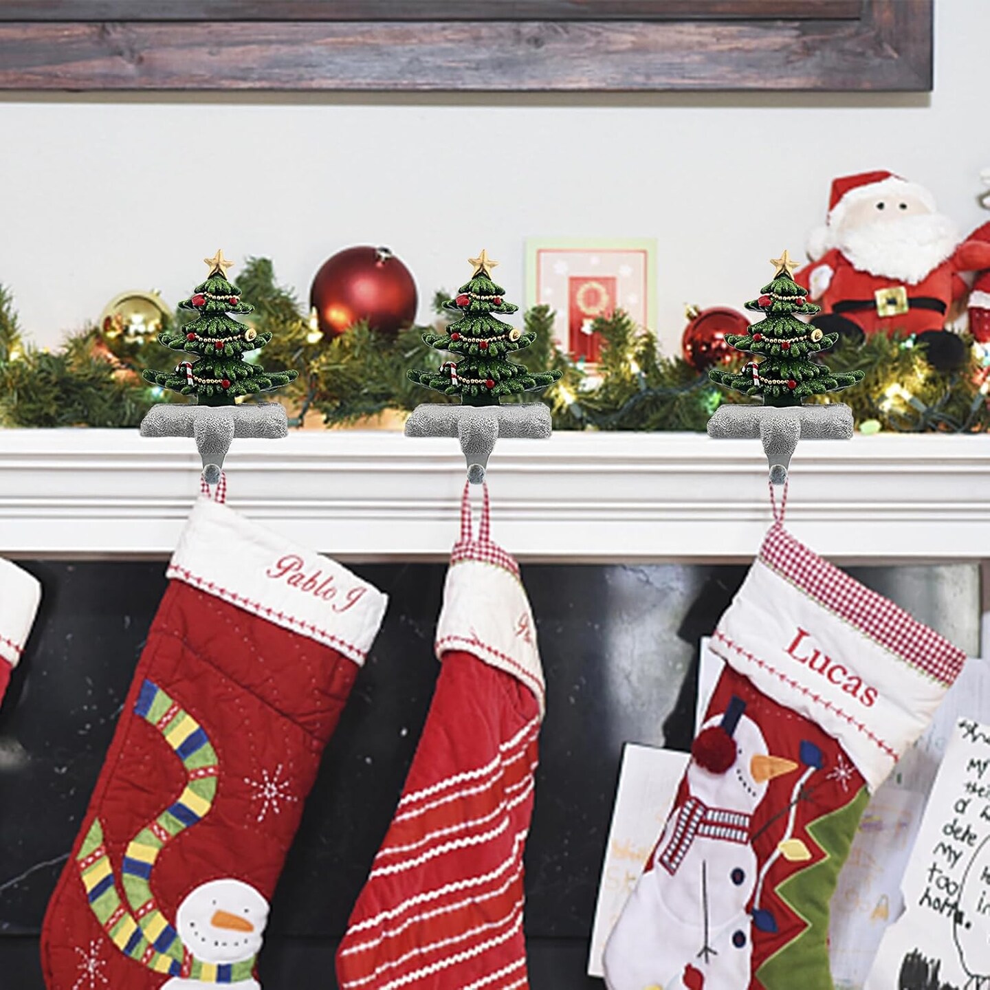 Christmas Stocking Holder for Mantel Resin Christmas Tree Stocking Hook Sturdy Small Xmas Tree Stocking Hanger for Fireplace Christmas Stocking Holders Indoor Home Decor Gifts