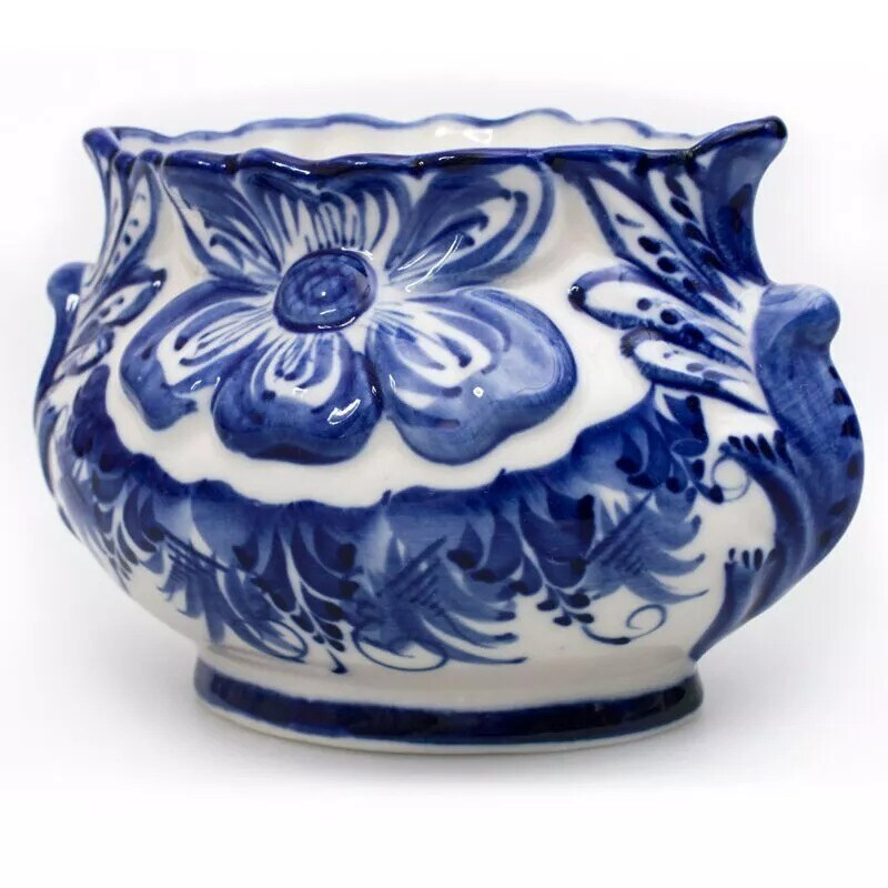 Gzhel Love Porcelain Vase Russian Blue White Pottery Gjel Flower Vase Гжель 5.5"