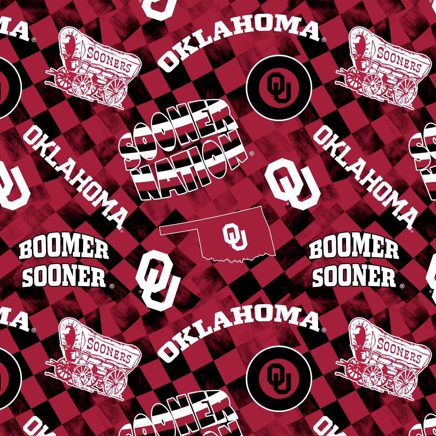Sykel Enterprises-University of Oklahoma Cotton Quilting Fabric-Oklahoma Sooners Check Allover Cotton Fabric Sold by the Yard