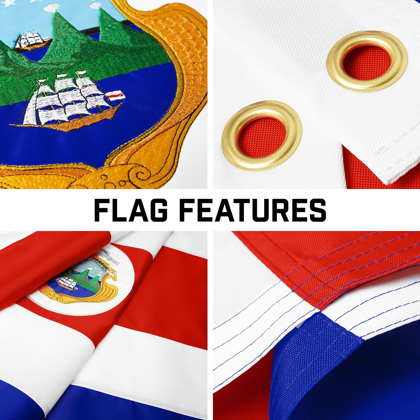 G128 Combo Pack: 16 Ft Telescoping Aluminum Flagpole (Black) & Costa Rica Costa Rican Flag 3x5 Ft, ToughWeave Series Embroidered 300D Polyester | Pole with Flag Included
